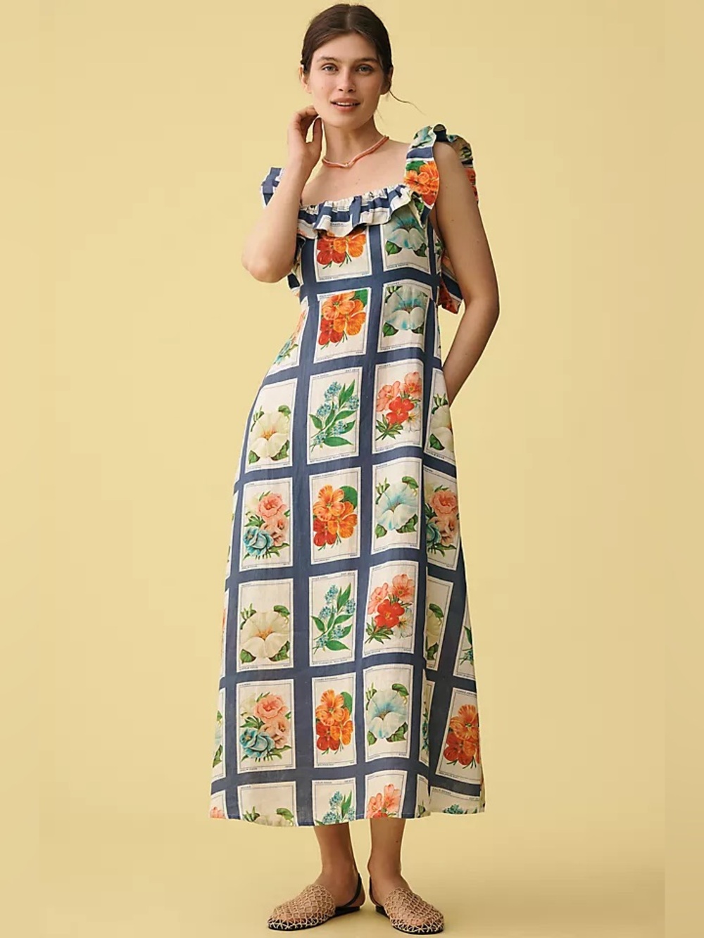 Anthropologie Palm. Noosa Gia Ruffle Linen Maxi Dress US 6